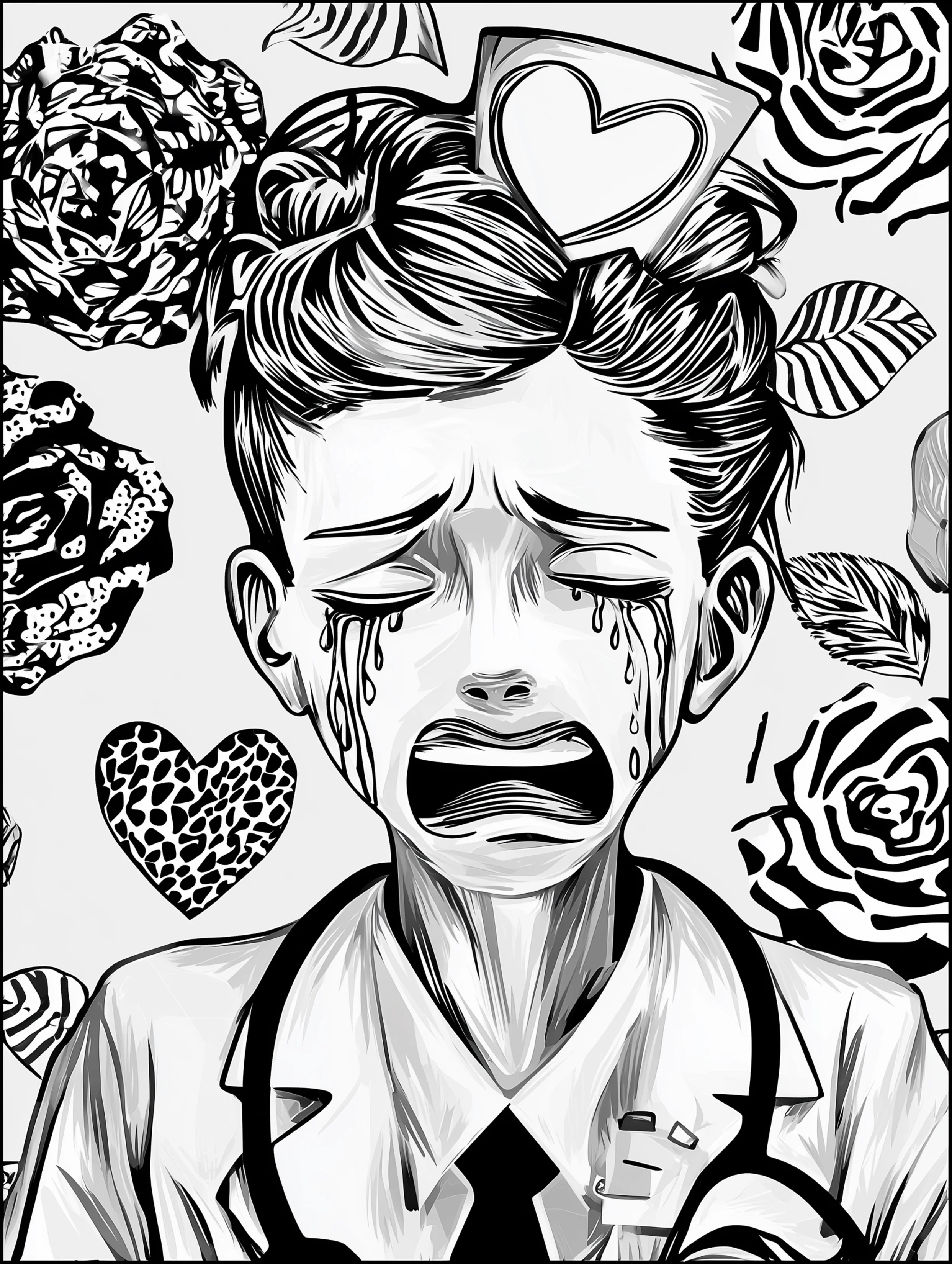 Free printable nursing coloring page for adults featuring a crying nurse